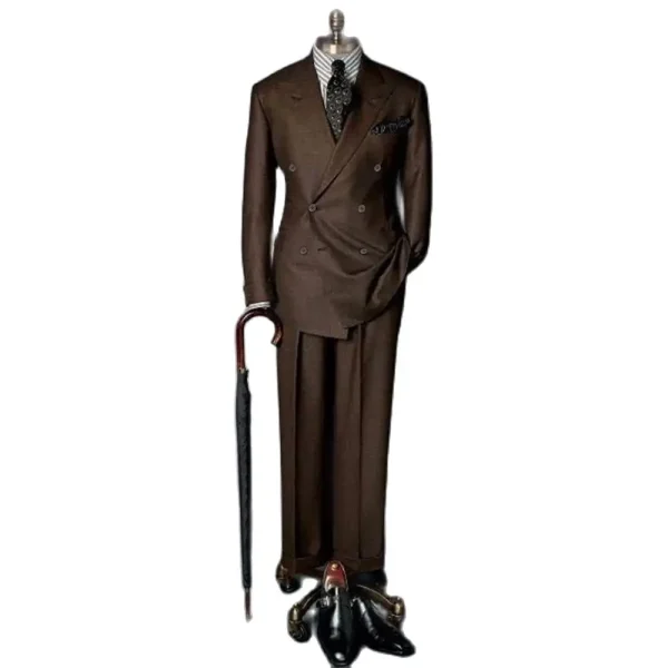 Gentlemen's brown double-breasted suit Male Clothing: Premium Blazer with Peak Lapel Business Smart Casual Two-Piece Jacket and Pants - Image 2