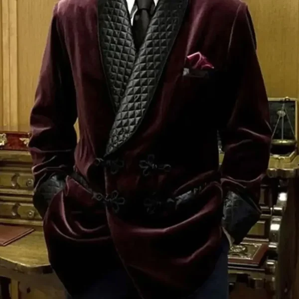 Men's casual smoking suits with double breasts, shawl lapels, and loose fits Men's Velvet One-Piece Elegant Blazer Daily Costume - Image 2