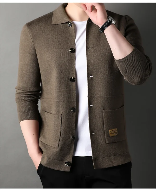 New Men's Long-Sleeved Sweater Youth Popularity Cardigan for Fall and Winter Men's Youth Thin Coat with Lapel Sweater Knitwear - Image 9