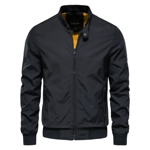 Fall High Quality Slim Fit Men's Baseball Jacket in Solid Color, Casual Stand Collar Bomber Jacket