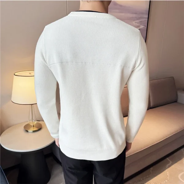 Superior Men's Color-blocked Pullover Sweater with Slim Fit, O-neck, and Warming Underlay.Knit Sweater with Zipper Embellishment - Image 3