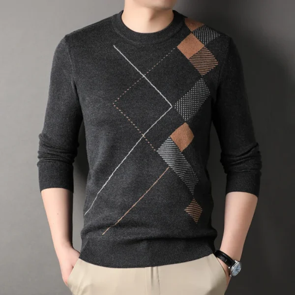 Men's Long-Sleeved Sweater with Matching Top Gray and Black Color for Autumn and Winter Young Fashion Knitwear - Image 3