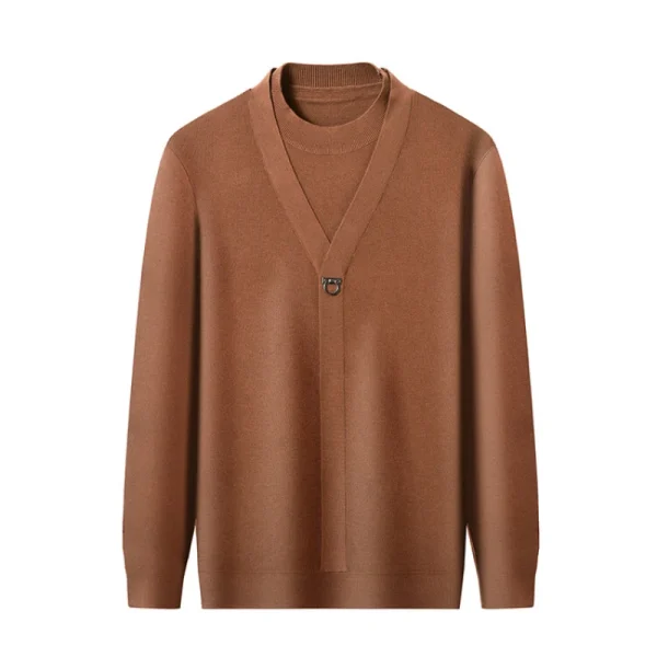 Men's False Two-Piece Lambswool Blend Knitted Sweaters for Autumn and Winter in 2025 - Image 4