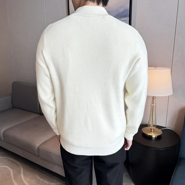 Men's Slim Stand-up Collar Zipper Knitted Cardigan in Solid Color, Stretchable, for Fall and Winter, 2025. - Image 2