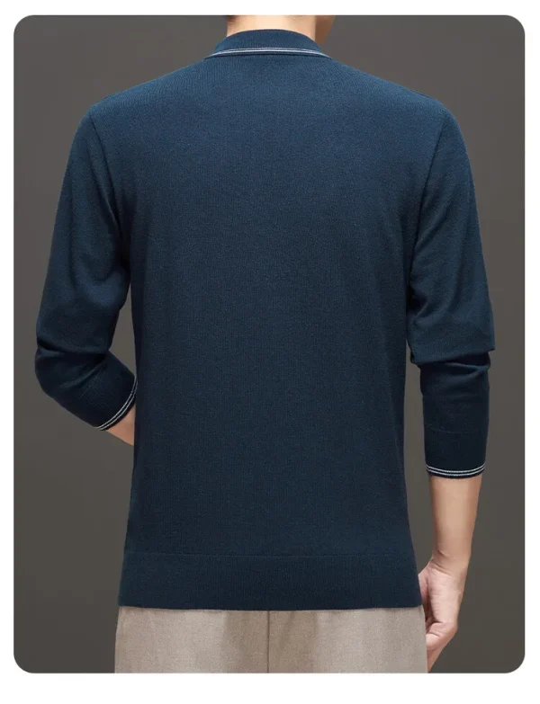 Warm knit long-sleeved cardigan, daily commute pullover sweater, and solid-colored business casual men's polo shirt. - Image 12