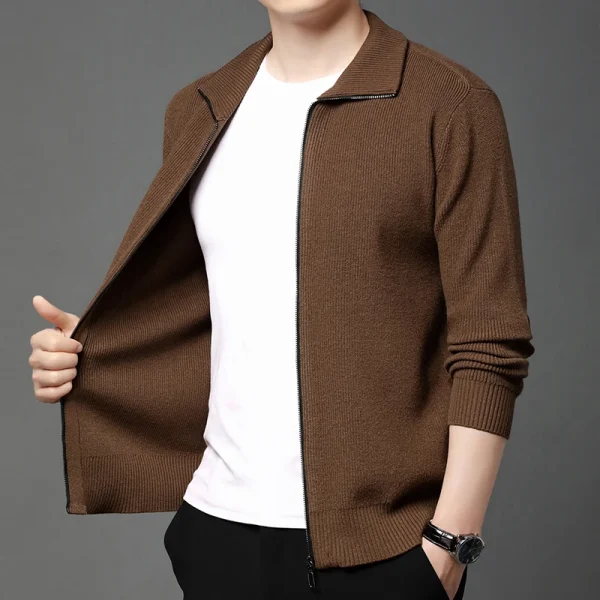 Guaranteed Zipper Product Quality Warm Cardigan Men's High Neck Daily Commute Sweater for Autumn and Winter.Knit Sweater with Stripes - Image 2