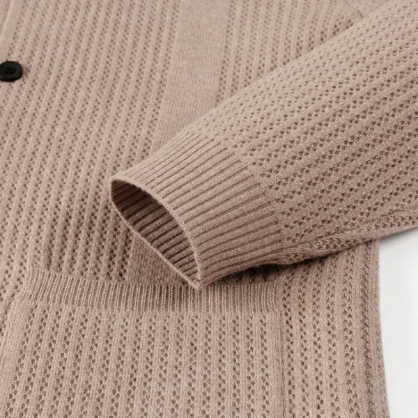 New Men's Solid Color Long Sleeve Cardigan, Casual Sweater for Everyday Commuter, Stylish Hollow Out Lapel Cardigan. - Image 5