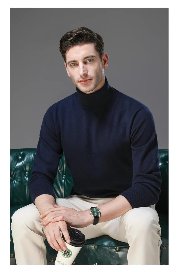 Men's High Collar Solid Color Wool Sweater, New Stretch Top for Autumn and Winter, Pullover Knitwear for Daily Leisure, Business Warm - Image 9