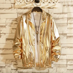 Gold Fashion Coats, Harajuku Hip Hop Reflective Jackets, Nightclub Stage Party Jackets, and Men's Windbreaker Jackets