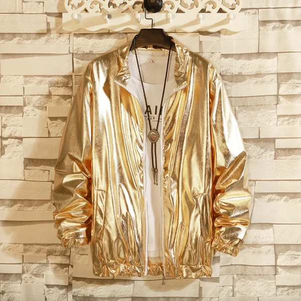 Gold Fashion Coats, Harajuku Hip Hop Reflective Jackets, Nightclub Stage Party Jackets, and Men's Windbreaker Jackets