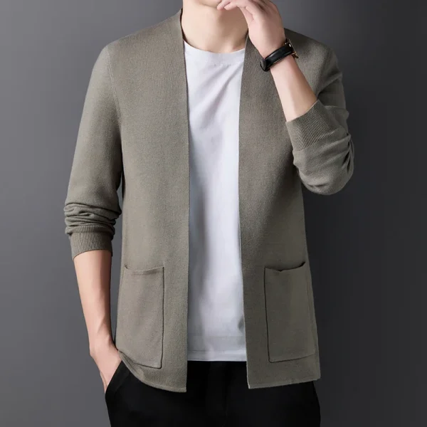 Chic Men's Daily Spring and Autumn Sweater 2025, Black Men's Coat, Small Standing Collar Cardigan - Image 4