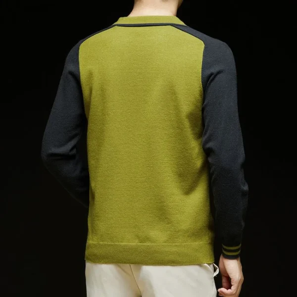 Men's Pullover Knit Sweater has a loose fit, casual V-neck, color block, stretch, and warmth for fall and winter. - Image 3