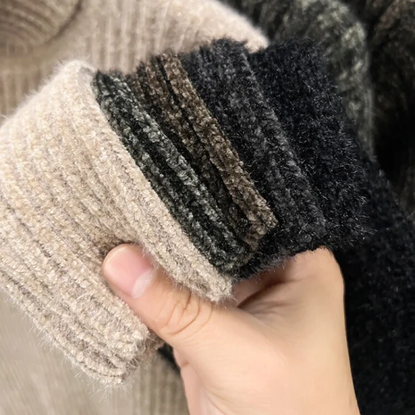 Men's Slim Fit Turtleneck Business Casual Fashion Sweater Knitwear Chenille, Long Sleeved Pullover with Thickened Turtleneck - Image 3