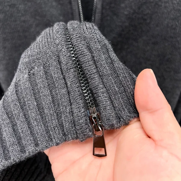A premium men's half-high collar, solid-colored, slim-fitting, zip-up cardigan that is warm and versatile for everyday use.Blend of Wool - Image 4