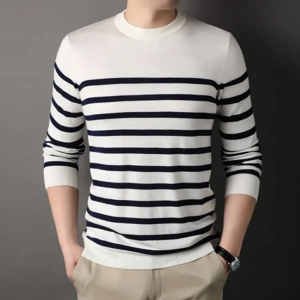Superior Business Casual Knitted Sweater with Stripes at the O-neck. Youth Cozy Warm Sweater for Autumn.Stretchable - Image 19