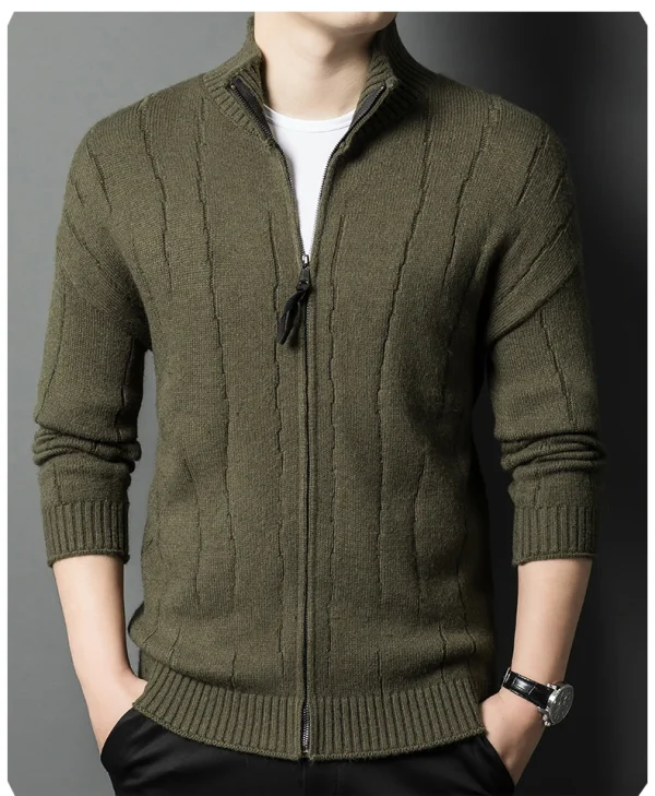 New Men's Solid Color Half Turtleneck Knitted Jacket with Zipper, Cozy Long Sleeve Sweater for Fall and Winter - Image 14