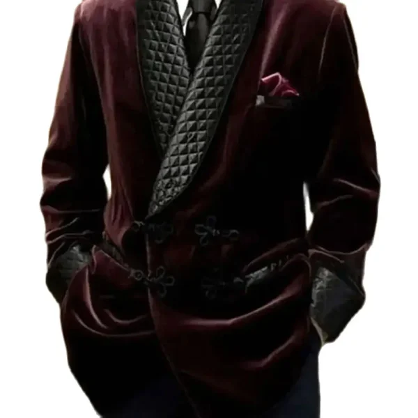 Men's casual smoking suits with double breasts, shawl lapels, and loose fits Men's Velvet One-Piece Elegant Blazer Daily Costume - Image 4