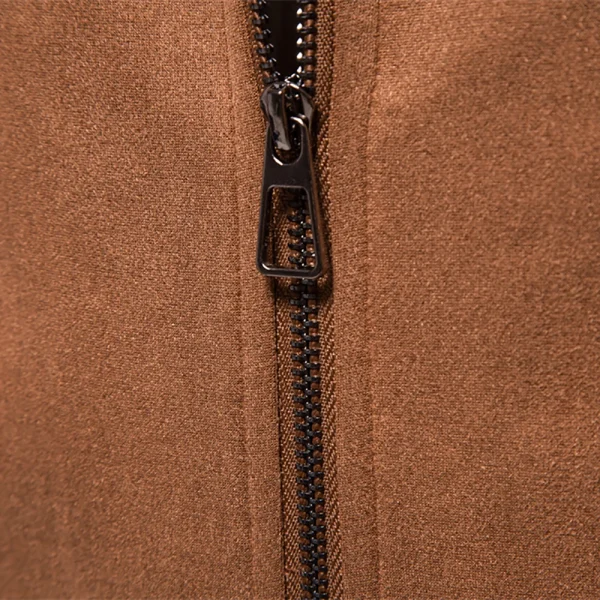Men's Casual Business Faux Leather Trucker Jackets with Turn-down Collar in Brown Suede - Image 4