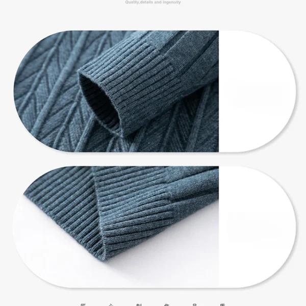 Premium Men's Business Casual Sweater with a semi-high neck, 2024: A Warm, Stretchy, Striped Pullover - Image 5