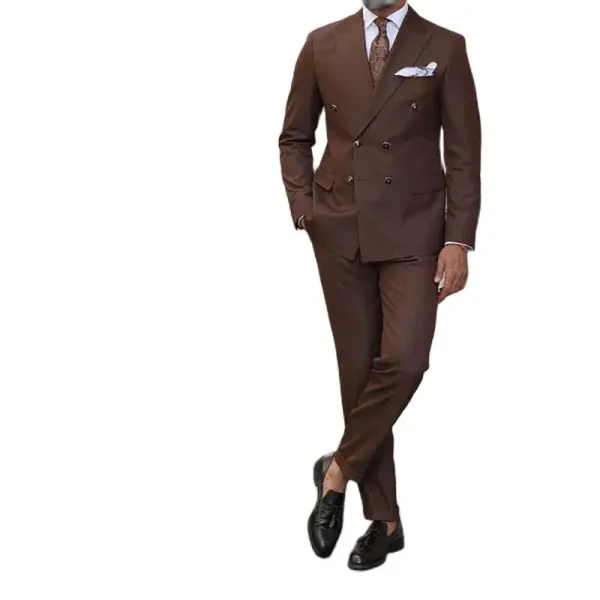 Luxurious Men's Office Wear Two-Piece Jacket and Pant Set, Regular Length, Double-Breast, Flat Front, Peak Lapel - Image 4