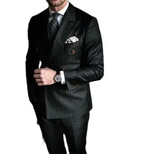 Exquisite Men's Clothing Terno: Regular Length Double Breasted Peak Lapel Flat Front Two-Piece Jackets