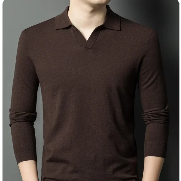 Men's Business Casual Slim-Fitting Wool Textile Sweater, Gentleman Polo Shirt, and Blouse Collar Knitted Pullover for Fall and Winter - Image 2