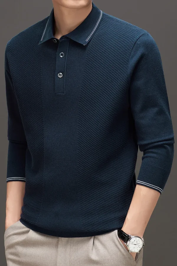 Warm knit long-sleeved cardigan, daily commute pullover sweater, and solid-colored business casual men's polo shirt. - Image 19