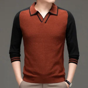 Business Casual Long-Sleeved Polo Collar Knitwear, Warm and Breathable, Fashion Wool Sweater with Matching Colors, Ideal for Everyday Wear