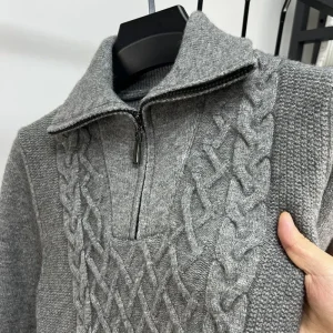 Trendy Men's Half Zip Wool Sweater 2024 Autumn Winter New Casual Style High Neck Knitted Pullover in Thick Solid Color