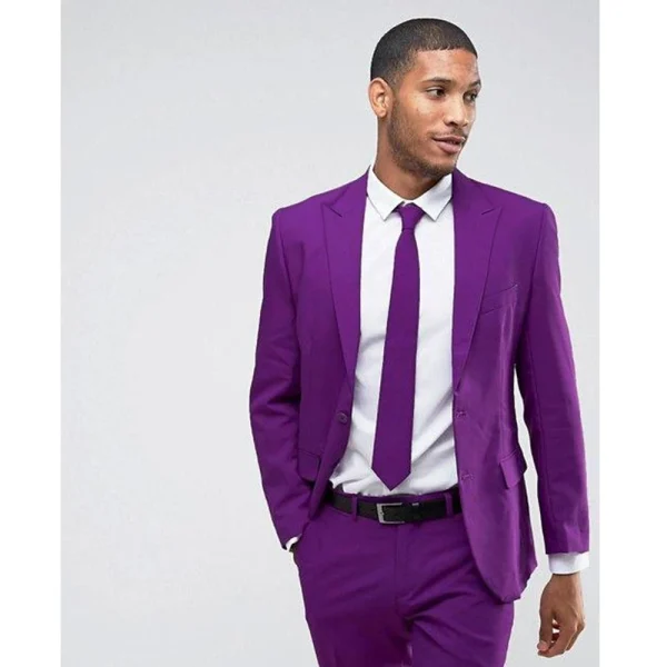 Formal Slim-Fit Purple Men's Suits Party Complete Sets: One Breatched Peak Lapel Regular Length Luxury Two-Piece Jacket and Pants - Image 3