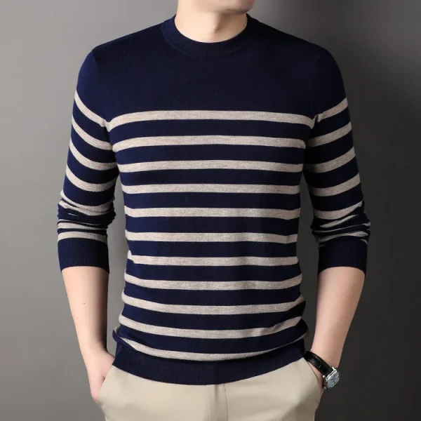 Superior Business Casual Knitted Sweater with Stripes at the O-neck. Youth Cozy Warm Sweater for Autumn.Stretchable - Image 16