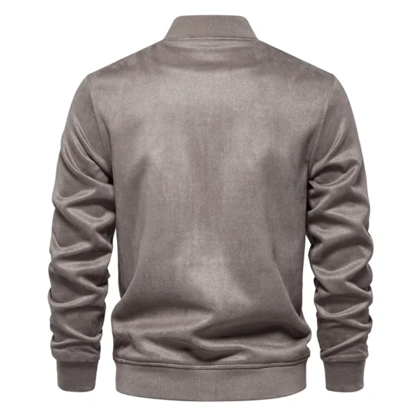 Men's Suede Button-Up Bomber Jackets with Crew Necks for Casual Baseball Business Outwear - Image 2