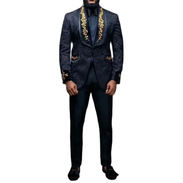 Stylish Men's Formal Black Blazer Suits One-piece luxury male clothing jacket costume made of jacquard fabric with a lapel and a single breast. - Image 4