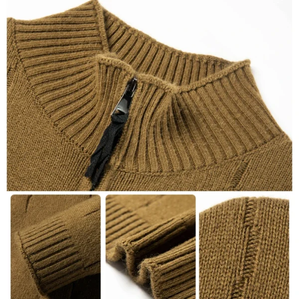 New Men's Solid Color Half Turtleneck Knitted Jacket with Zipper, Cozy Long Sleeve Sweater for Fall and Winter - Image 4