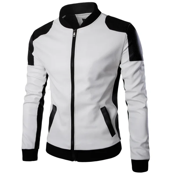 Fashion Racing Clothing PU Leather Jacket 2025 New Men's Stand Collar Coat in Black and White Color Matching Casual Leather Jacket
