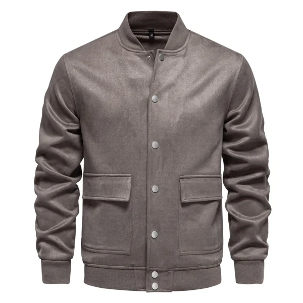 Men's Suede Button-Up Bomber Jackets with Crew Necks for Casual Baseball Business Outwear