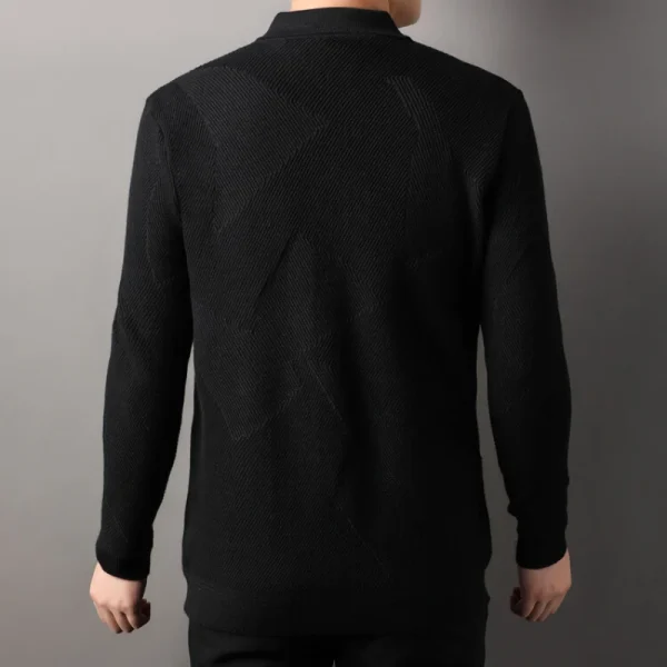 Warm long-sleeved turn-down collar cardigan for men, stretchable sweater in a solid color, premium knitwear for everyday casual wear. - Image 2