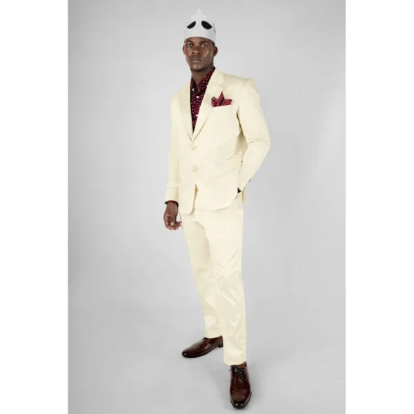 Elegant Men's Light Yellow Single-Brsted, Notch Lapel Flat-Front Jacket, Pants, and Blazer for Casual Office Work - Image 2