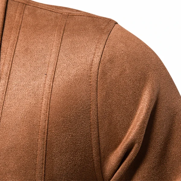 Men's Casual Business Faux Leather Trucker Jackets with Turn-down Collar in Brown Suede - Image 3