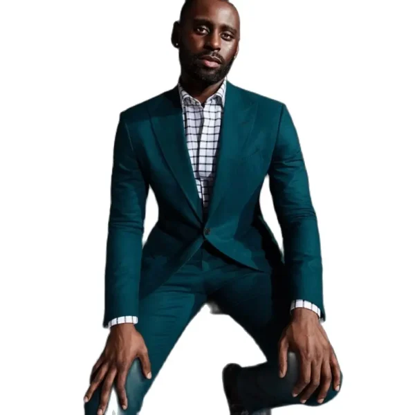 Premium Single Breasted Peak Lapel Luxury Blazer Skinny Green Two-Piece Jacket and Pants Slim Fit Men's Outfits Blazer Homme - Image 4