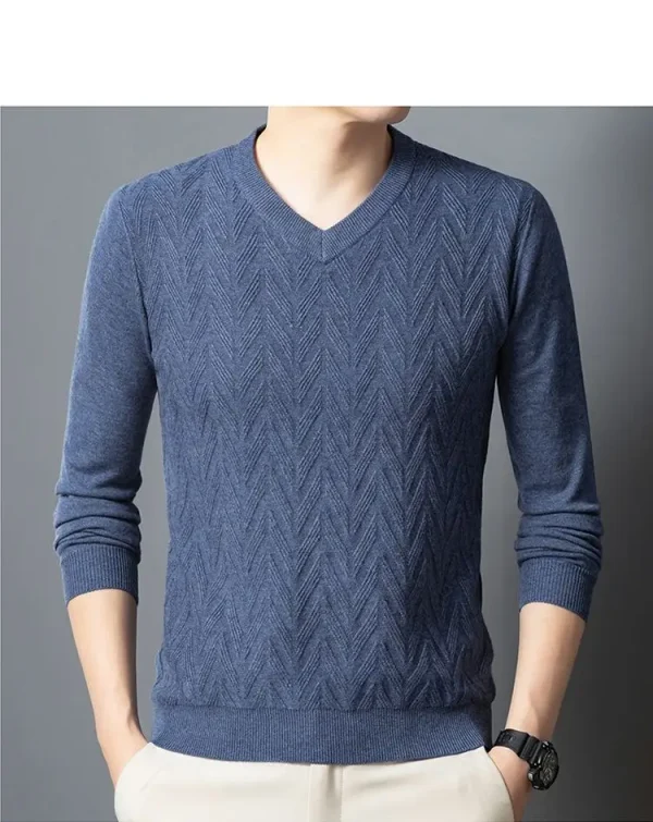 Superior quality V-neck pullover knitted sweater, daily slim-fit base shirt, thickened and warm men's sweater.Shirt with Dark Stripes