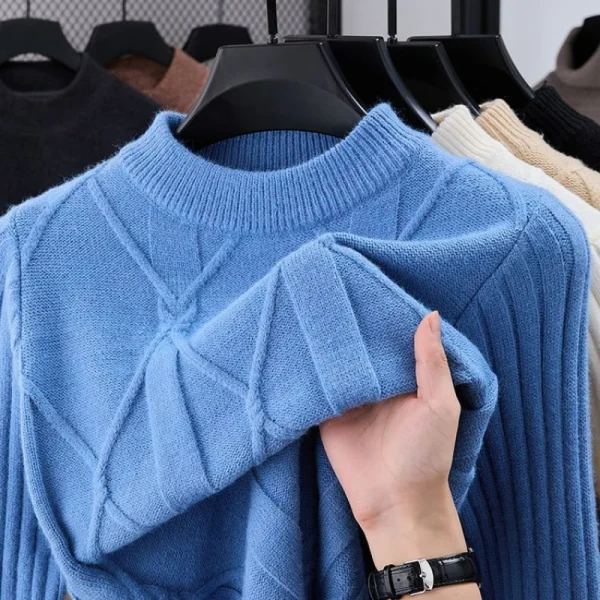 Superior Men's Solid Color Men's Cozy Pullover Knitted Sweater for Autumn and Winter 2024. - Image 2