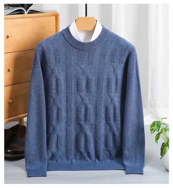 Premium Men's Autumn and Winter Warm Sweater, O-neck Solid Color Pullover Sweater, Daily Slim-fit Bottoming Shirt. - Image 7