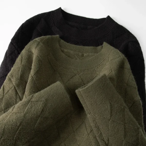 Grid of Solid Colors Premium Men's Warm Bottomed Pullover Sweater with a Loose Casual O-neck for Fall and Winter. - Image 19
