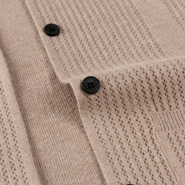 New Men's Solid Color Long Sleeve Cardigan, Casual Sweater for Everyday Commuter, Stylish Hollow Out Lapel Cardigan. - Image 4
