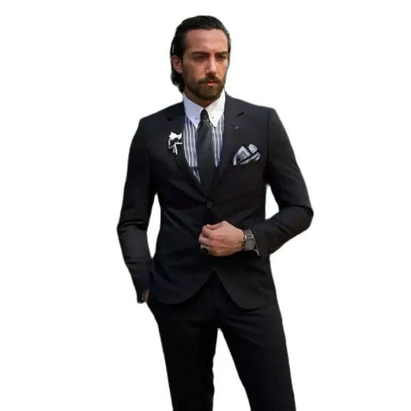 Formal Black Men's Slim Fit Luxury Business Outfist Jacket, Regular Length, Single Breasted, Notch Lapel, Blazer, and Pants - Image 4