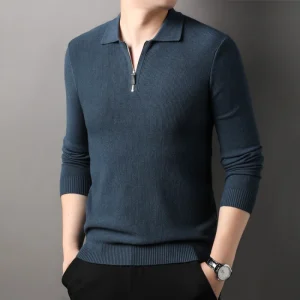 Warm long-sleeved lapel sweater for business casual men's polo shirts in the fall and winter.Pullover Sweater with Long Sleeves for Men