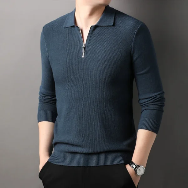 Warm long-sleeved lapel sweater for business casual men's polo shirts in the fall and winter.Pullover Sweater with Long Sleeves for Men
