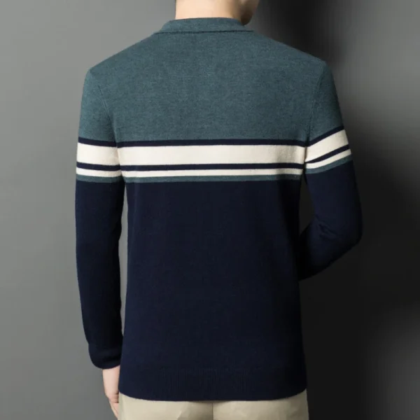 Men's Business Casual Polo Shirt, Classic Striped Knit Sweater, Warm Wool Blend Sweater, for the Autumn and Winter of 2025. - Image 2