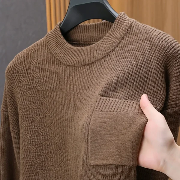 Stylish new men's pullover for fall and winter, featuring a solid color and a thickened o-neck. - Image 2